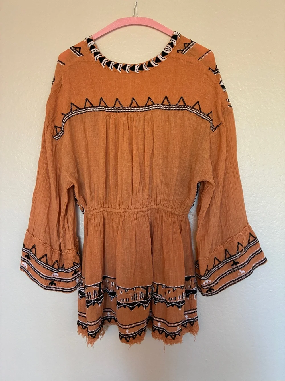 Free People Revolve Saffron Embroidered Tunic in Terracotta Boho Peasant Tunic - Picture 7 of 14